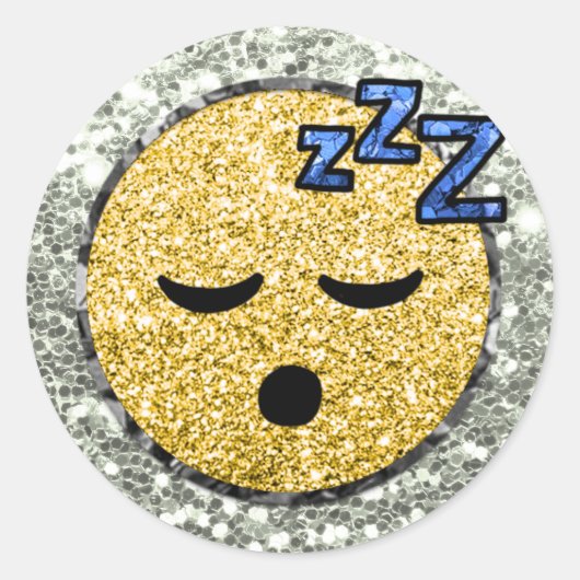 *~* SLEEPY TIRED Emoji AP40 Gold Glitzer Runder Aufkleber (Vorderseite)