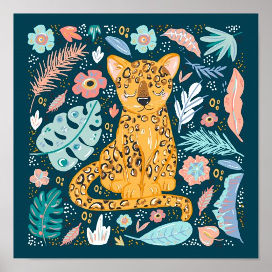 Sleepy Tropical Cheetah Kinderzimmer Poster (Vorne)