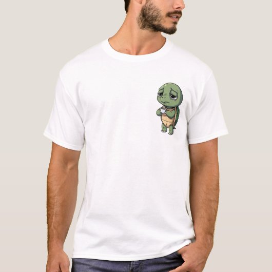 Sleepy Turtle Holding a Hot Cup of Coffee T-Shirt (Vorderseite)