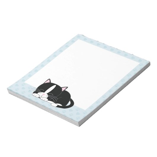 Sleepy Tuxedo Cat {blau} Notizblock (Rotiert)