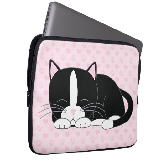 Sleepy Tuxedo Katze {pink} Laptopschutzhülle (Vorne Rechts)