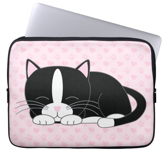 Sleepy Tuxedo Katze {pink} Laptopschutzhülle (Vorderseite)