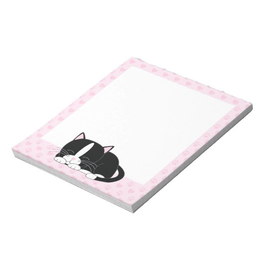 Sleepy Tuxedo Katze {pink} Notizblock (Rotiert)
