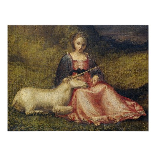 Sleepy Unicorn Antique Mystical Renaissance Italy Poster (Vorderseite)