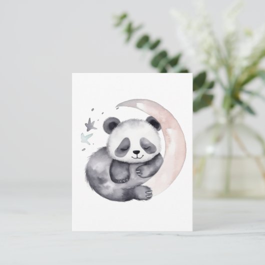Sleepy Watercolor Moon Baby Panda Bear Postkarte (Stehend Vorderseite)