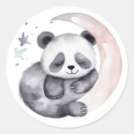 Sleepy Watercolor Moon Baby Panda Bear Runder Aufkleber
