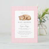 Sleepy Watercolor Woodland Bear Baby Dusche Einladung (Stehend Vorderseite)