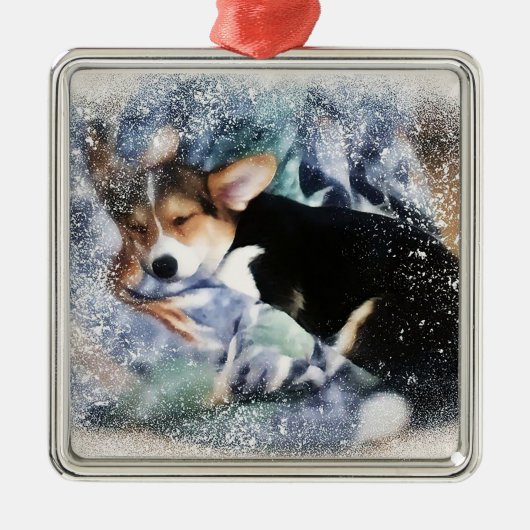 Sleepy Welsh Corgi Puyppy Ornament Aus Metall (Vorne)