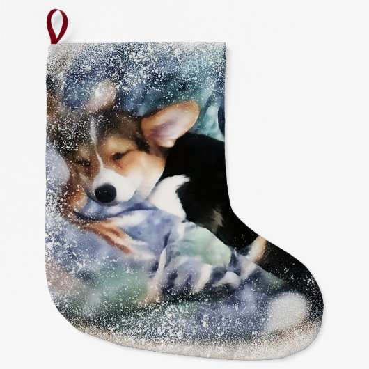 Sleepy Welsh Corgi Welpe Großer Weihnachtsstrumpf (Vorderseite)