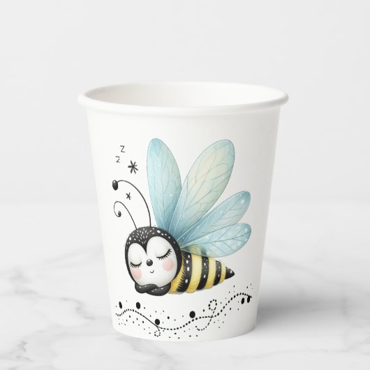 Sleepy Whimsical Bee Pappbecher (Vorderseite)