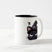 Sleepy Witch Cat Head | Halloween Mug Two-Sided Co Zweifarbige Tasse (VorderseiteRechts)