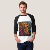 Sleeve Raglan T-Shirt mit einem Kunstausdruck -4 (Vorne ganz)