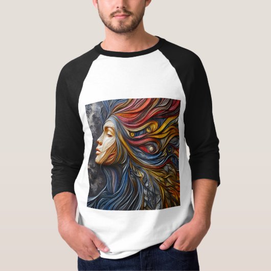 Sleeve Raglan T-Shirt mit einem Kunstausdruck -5 (Vorderseite)