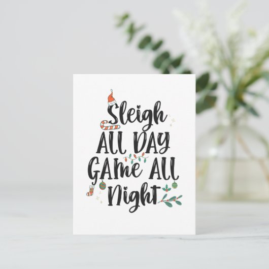Sleigh All Day Game The Night Funny Christmas Postkarte (Stehend Vorderseite)