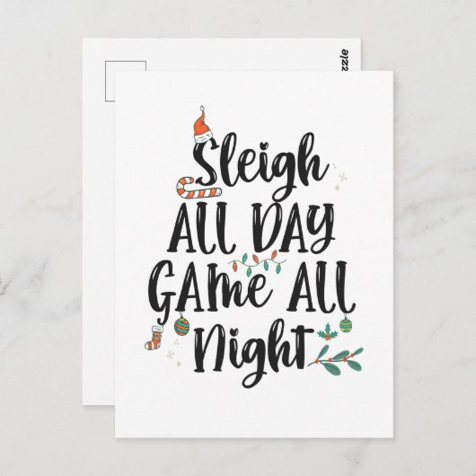 Sleigh All Day Game The Night Funny Christmas Postkarte (Vorne/Hinten)