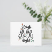 Sleigh All Day Game The Night Funny Christmas Postkarte (Stehend Vorderseite)