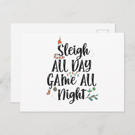 Sleigh All Day Game The Night Funny Christmas Postkarte (Vorne/Hinten)