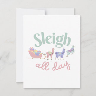 Sleigh All Day | Niedliche pastellfarbene Llamas Feiertagskarte