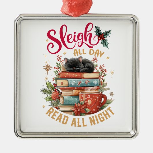 Sleigh All Day Read All Night Ornament Aus Metall (Vorne)