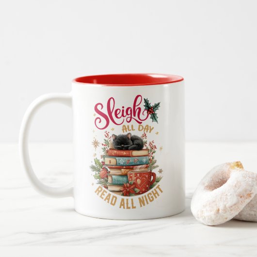 Sleigh All Day Read All Night Zweifarbige Tasse (Mit Donut)