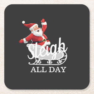 Sleigh All Day Rechteckiger Pappuntersetzer