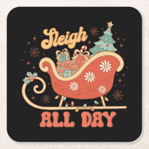 Sleigh All Day Rechteckiger Pappuntersetzer