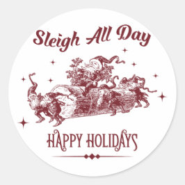 Sleigh All day Vintage Weihnachten Runder Aufkleber