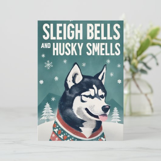 Sleigh Bells und Husky Riechen Husky Weihnachten (Stehend Vorderseite)