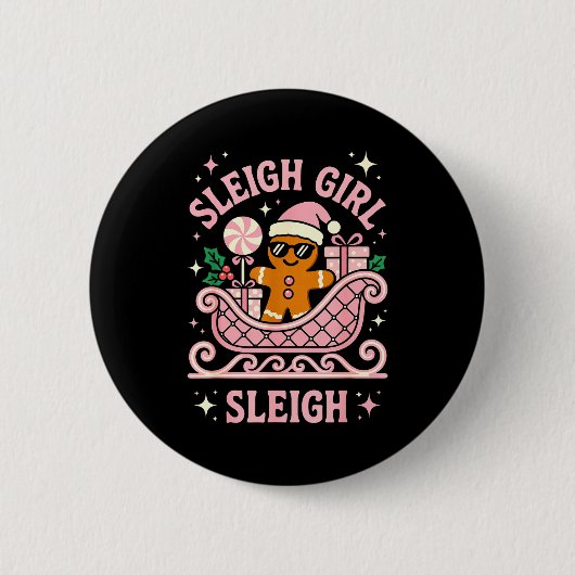 Sleigh Girl Cute Cookie Christmas Button (Vorderseite)