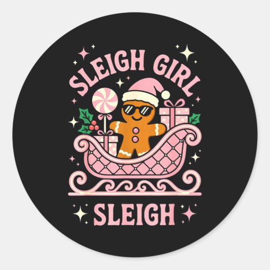 Sleigh Girl Cute Cookie Christmas Runder Aufkleber (Vorderseite)