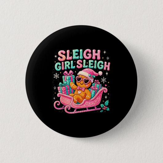 Sleigh Girl Cute Gingerbread Christmas Art  Button (Vorderseite)