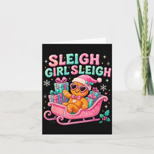 Sleigh Girl Cute Gingerbread Christmas Art  Karte (Vorderseite)