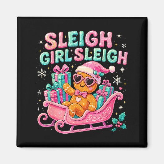 Sleigh Girl Cute Gingerbread Christmas Art Magnet (Vorne)