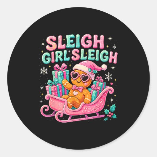 Sleigh Girl Cute Gingerbread Christmas Art Runder Aufkleber (Vorderseite)