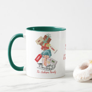 Sleigh Green Red White Family Moderne Christma. Tasse