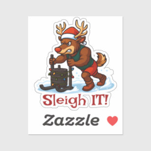 Sleigh It – Lustiger Weihnachts-Rentier-Gym-Workou Aufkleber