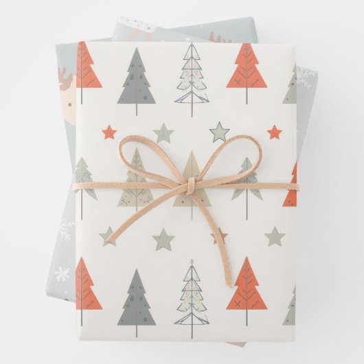 Sleigh Reindeer Pine Trees Pattern wrapping sheet Geschenkpapier Set (Beispiel)