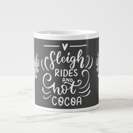 Sleigh Rides und Hot Cocoa Weihnachten Grau Jumbo-Tasse (Vorderseite)