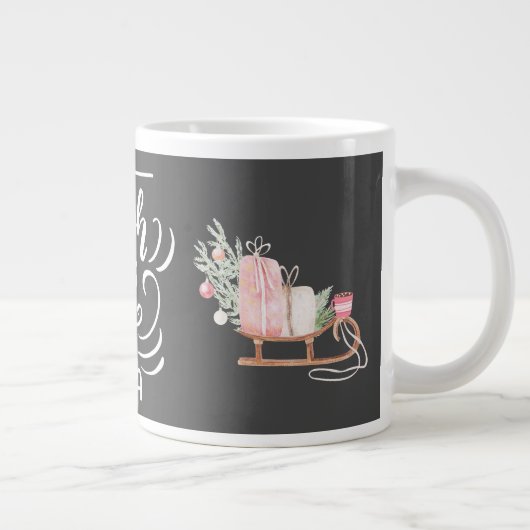 Sleigh Rides und Hot Cocoa Weihnachten Grau Jumbo-Tasse (Rechts)