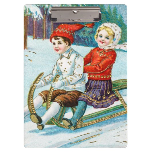 Sleigh riding at Christmas time Klemmbrett (Vorderseite)