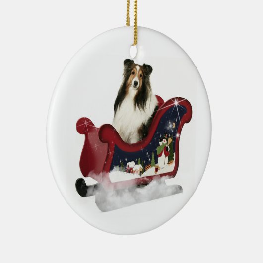Sleigh Sheltie Keramikornament (Rechts)