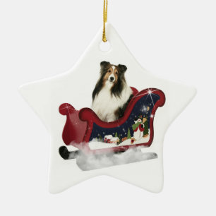 Sleigh Sheltie Keramikornament