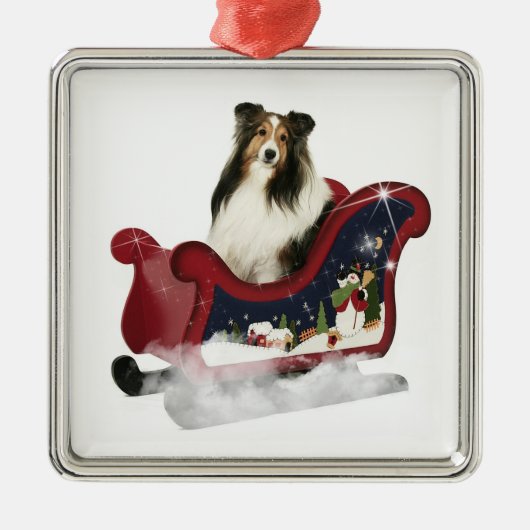Sleigh Sheltie Ornament Aus Metall (Vorne)