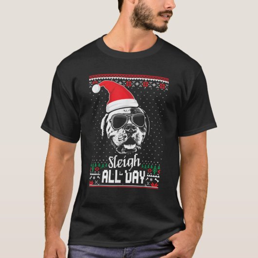 Sleigh the all Day Funny American Bulldog Weihnach T-Shirt (Vorderseite)