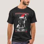 Sleigh the all Day Funny French Bulldog Weihnachte T-Shirt (Vorderseite)