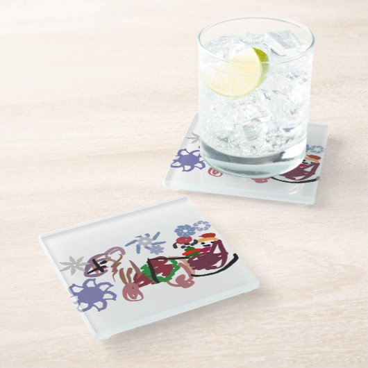 Sleigh winter Glasuntersetzer (Schrägansicht)