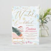 Sleigh Winter One-derland Birthday Einladung (Stehend Vorderseite)
