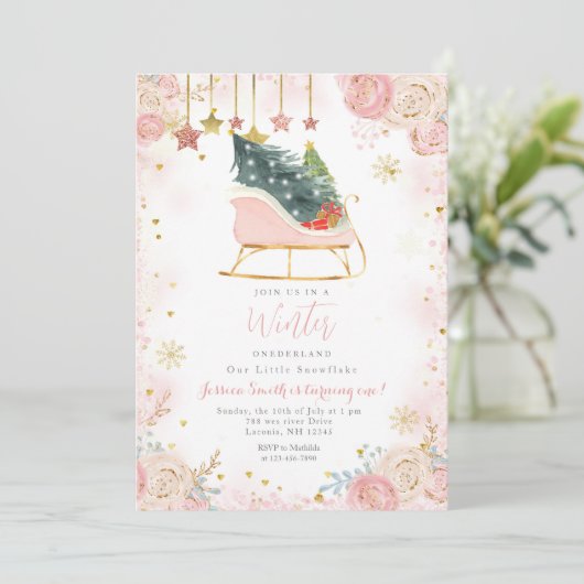 Sleigh Winter Onederland Einladung zum 1. (Stehend Vorderseite)