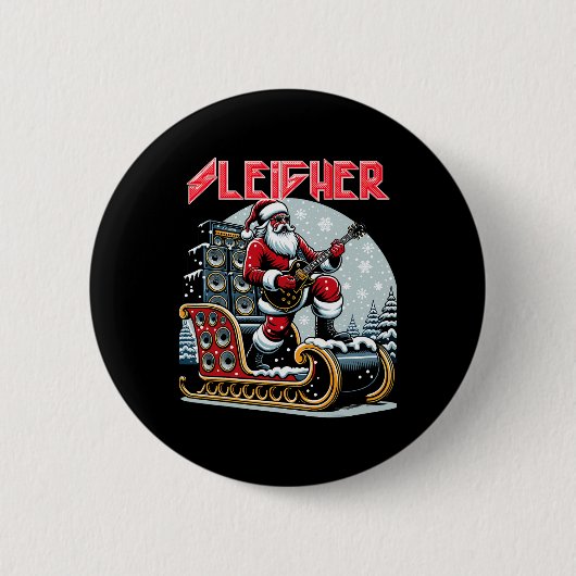 Sleigher Hail Santa Heavy Metal Christmas Rock Xma Button (Vorderseite)