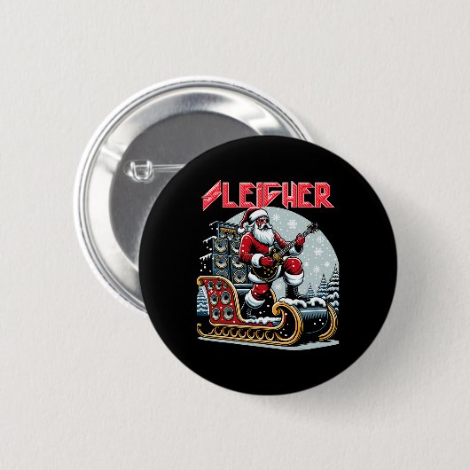 Sleigher Hail Santa Heavy Metal Christmas Rock Xma Button (Vorne & Hinten)